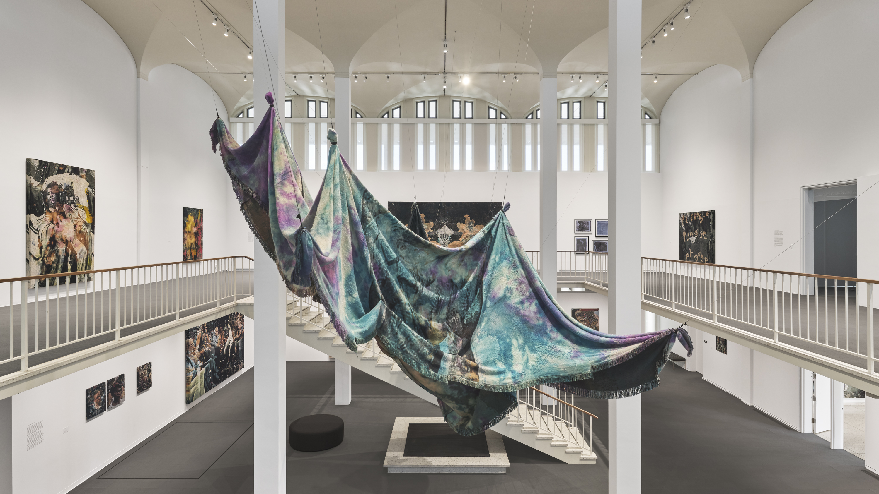 The exhibition Noel W Anderson: Black Excellence in the vast interior of the University Art Museum. 